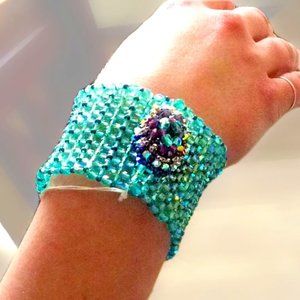 Couture Rhinestone & Beaded Purple & Teal Bracelet